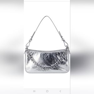 Vince Camuto Manon Leather Baguette Shoulder Bag, silver